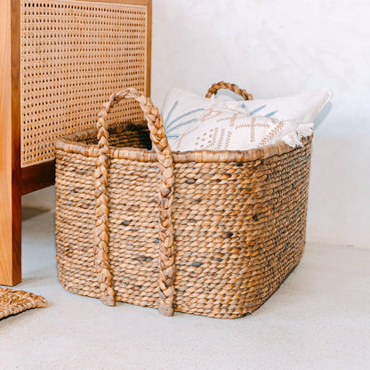 Extra Large Laundry Basket – Square Boho Hamper – Woven Decorative Basket – Storage Basket Made of Natural Water Hyacinth (2 sizes) MENTARI