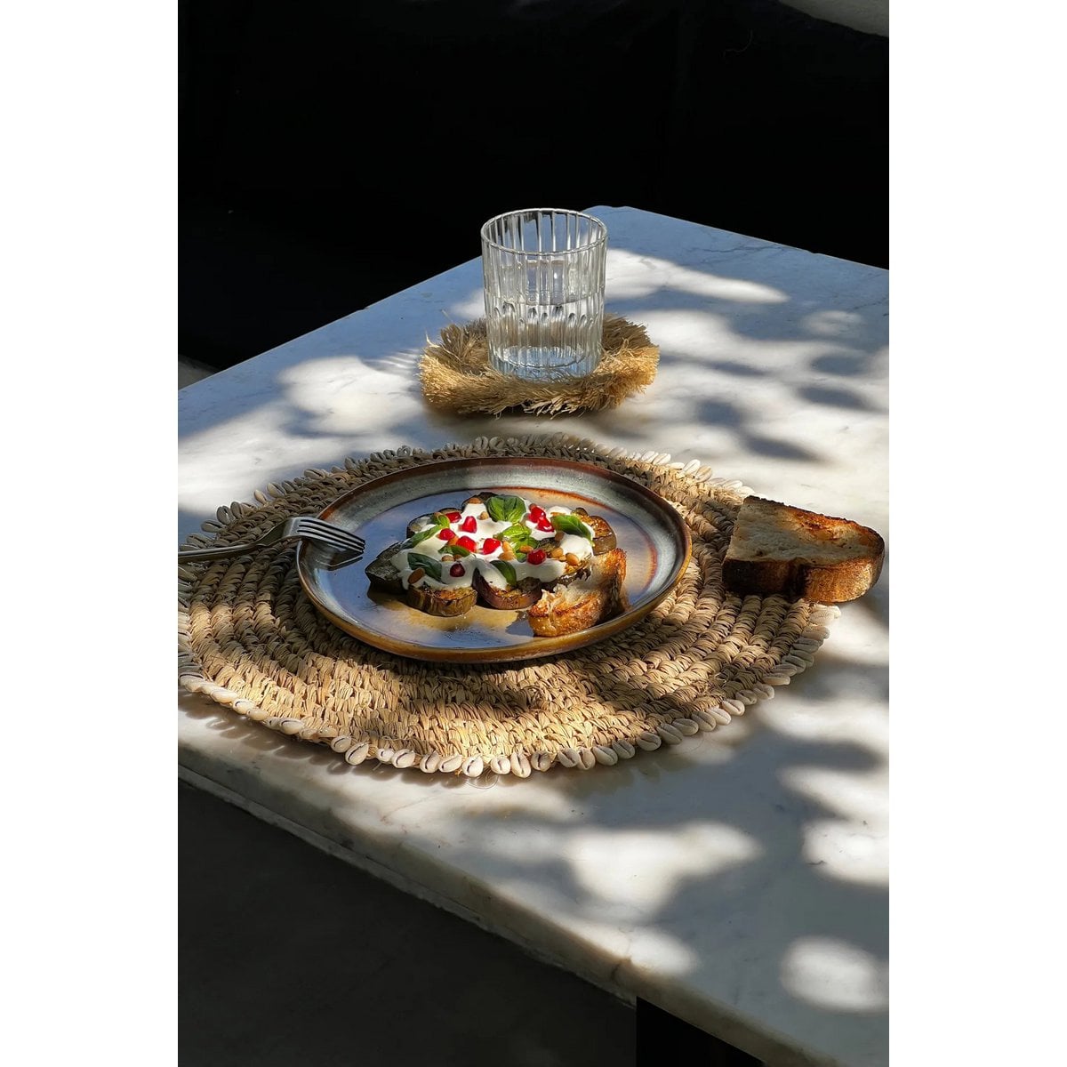 Raffia Placemat with Shells - Natural Coastal Table Decor