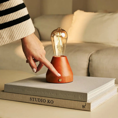 Zavi Chestnut Brown Rechargeable Table Lamp | LED, Cordless & 80-Hour Battery Life