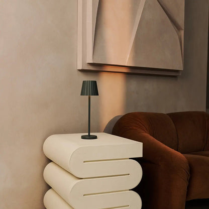 Olive Green Table Lamp - Ribbed, Rechargeable, 3 Light Modes