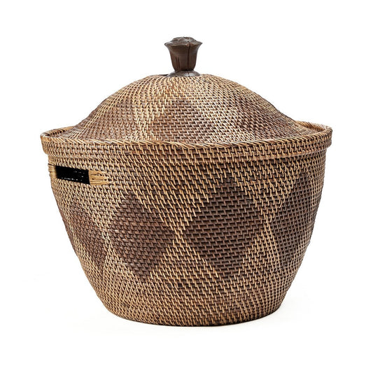 Καλάθι Αποθήκευσης από Rattan - Σχέδιο Καφέ Φυσικό Καπάκι Crown