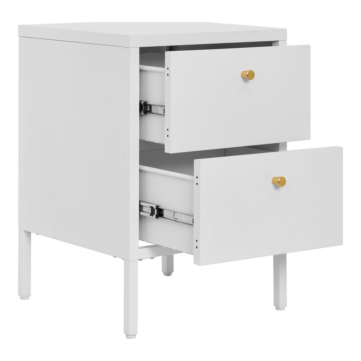 Steel Bedside Table - White 2-Drawer Chest for Bedroom Storage
