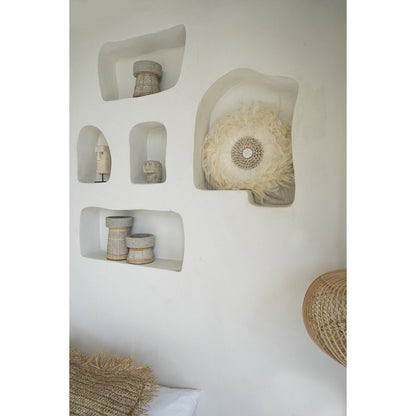 Concrete Tea Light Holder - Natural Rattan Grid Design - Medium