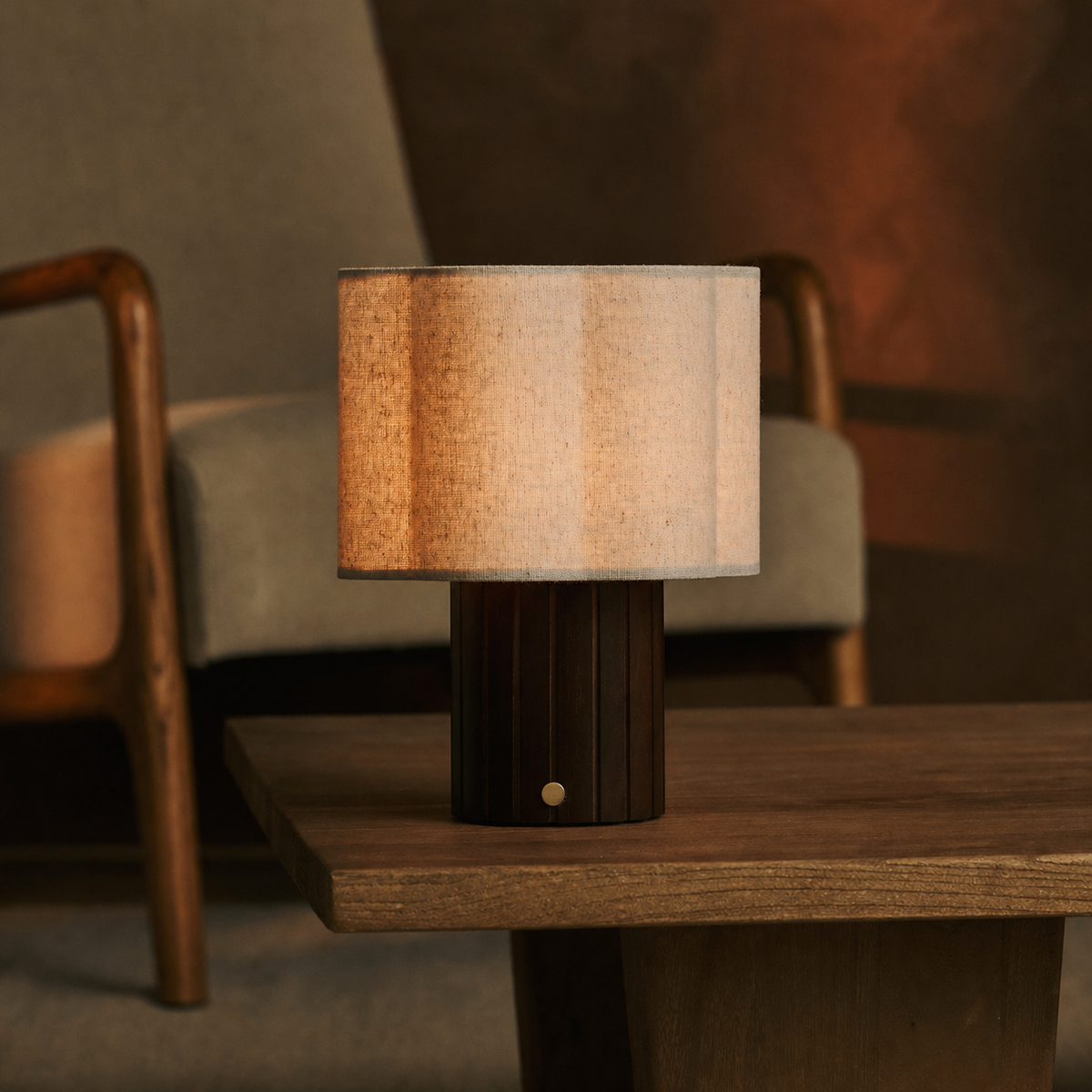 Bianca Dark Brown Rechargeable Table Lamp | Stylish, Functional & Linen Blend