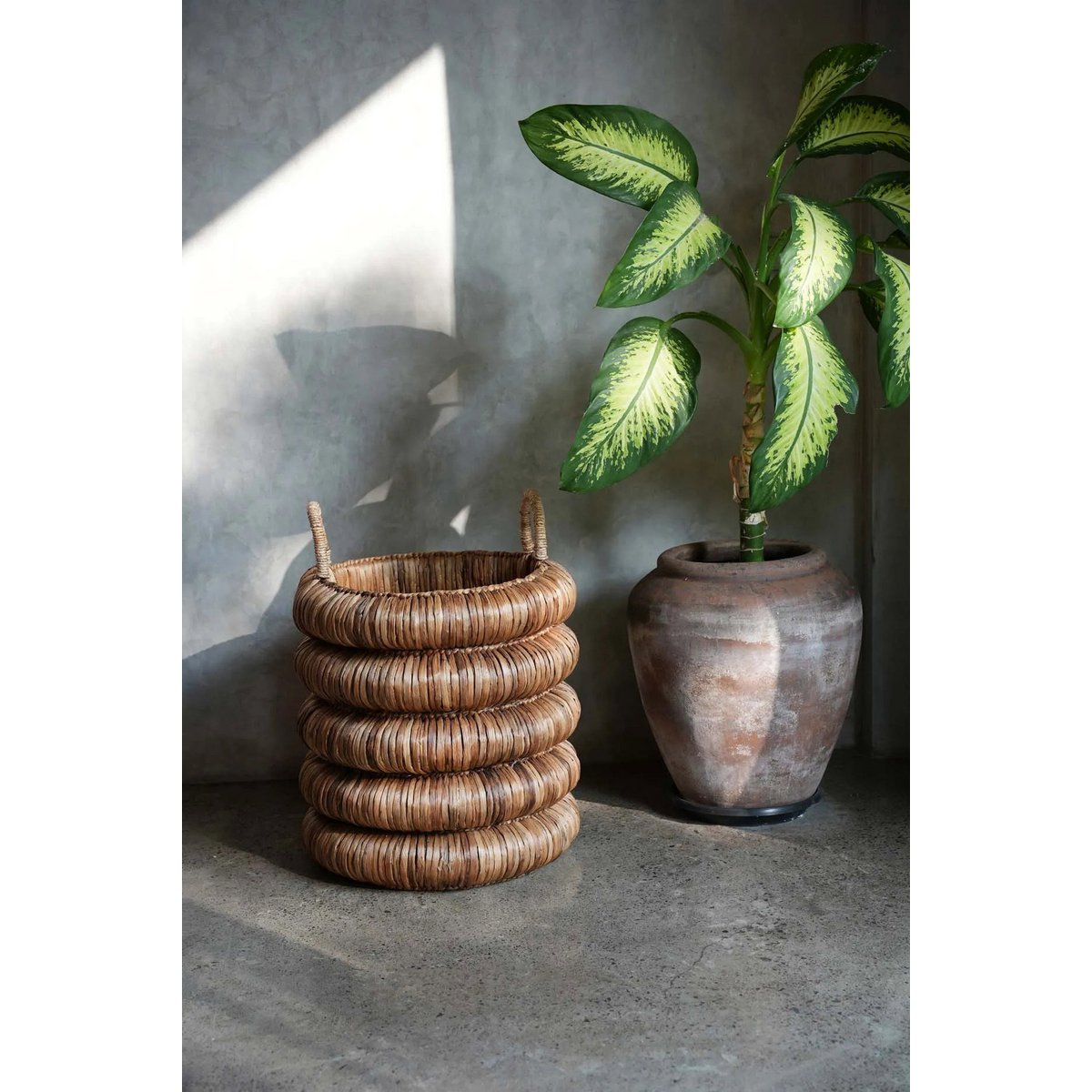 Chunky Water Hyacinth Basket with Handles for Storage & Laundry