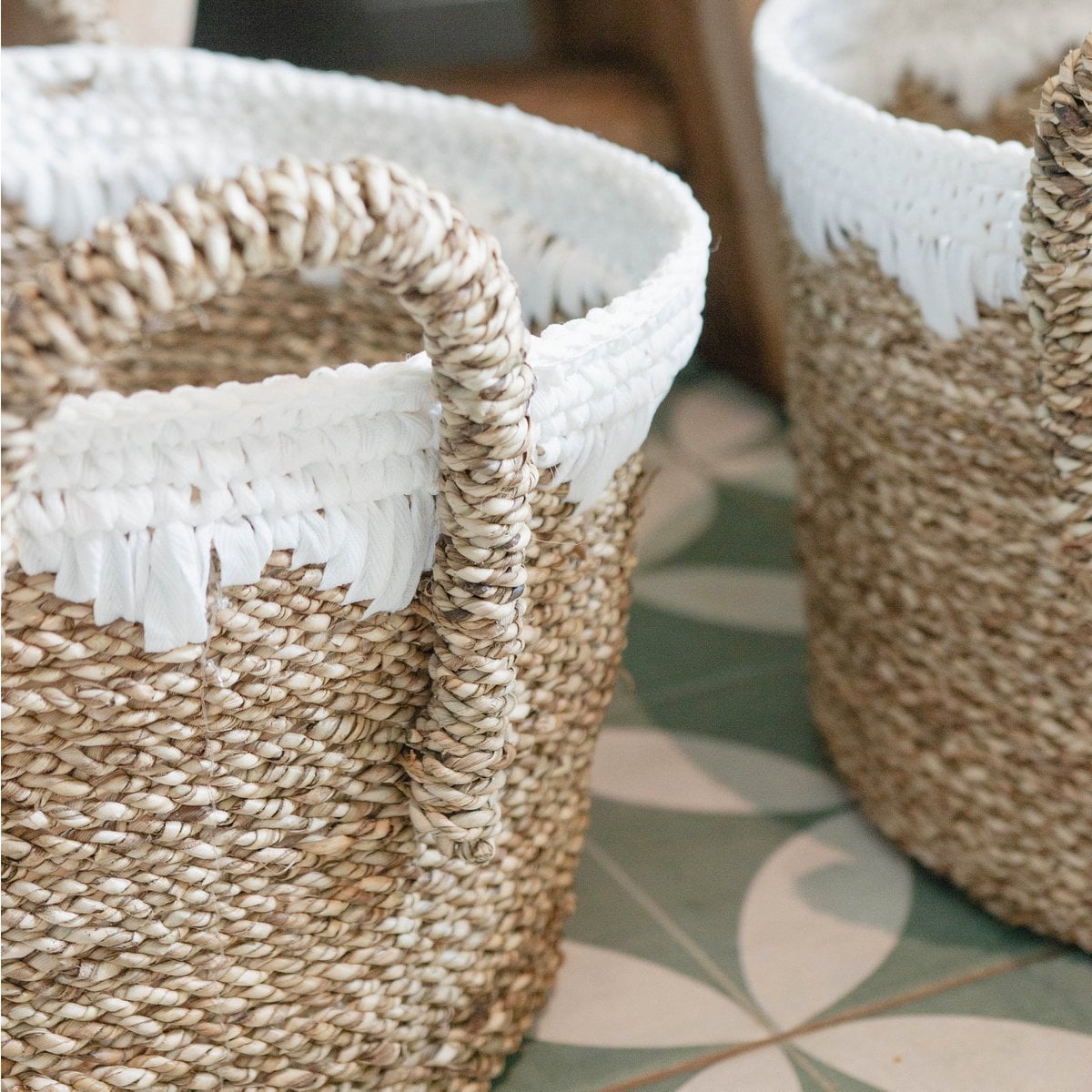 Seagrass Storage Basket with Cotton Cords – Round Laundry Basket