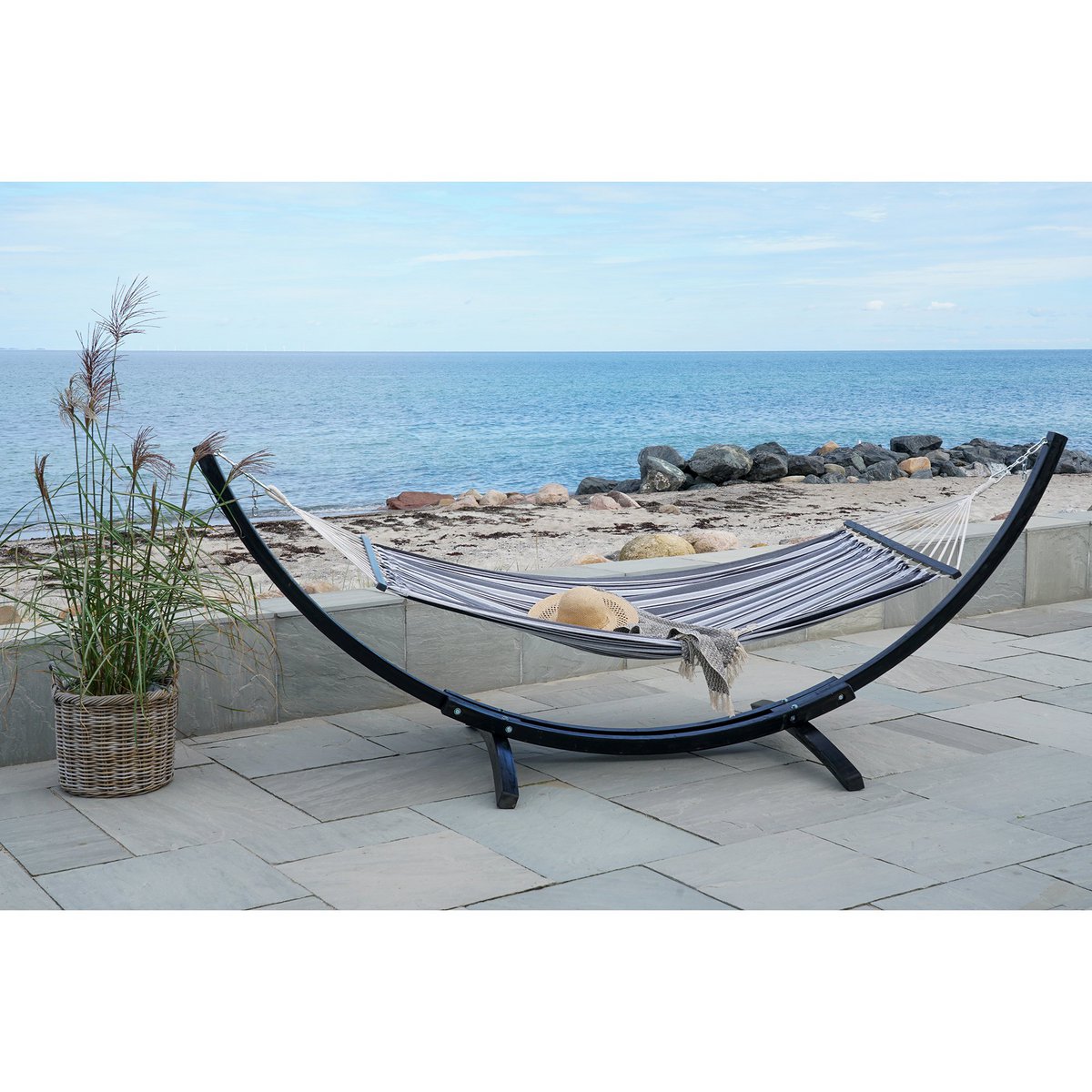 Larch Wood Hammock - Outdoor Polyester Cotton Blend, 320 cm - Gray & Black