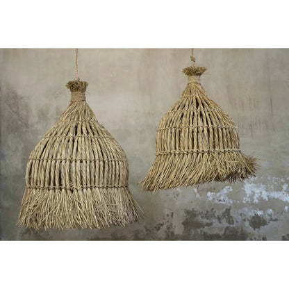 Natural Fiber Pendant Light - Handwoven Mendong Grass Shade - Medium