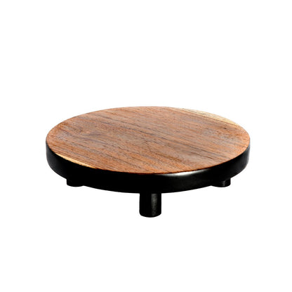 Teak Wood Cake Stand - Natural Black Rustic Dessert Platter
