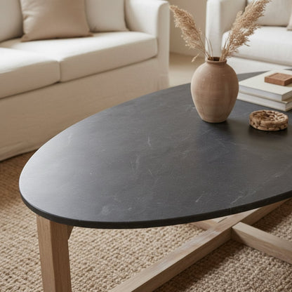 Oval marble coffee table - black - 120x60x38 cm