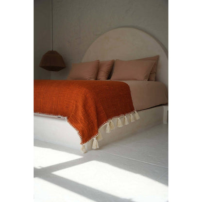 Terracotta Stitch Bed Throw - Textured Woven Cotton, 130x170cm