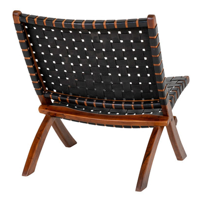 Teak and Leather Folding Chair - Black Accent, 66x74x73 cm