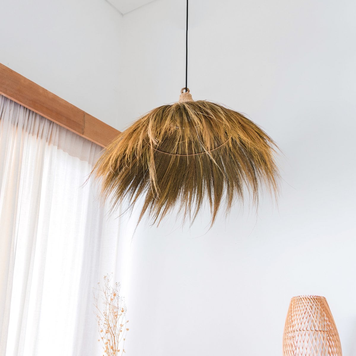 Seagrass Pendant Light - Natural Boho Lampshade with Fringes, 53cm