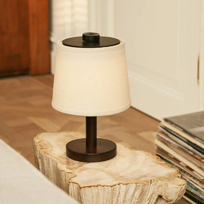 Rover Dark Brown Wooden Rechargeable Lamp | Cordless, Dimmable & Linen Blend