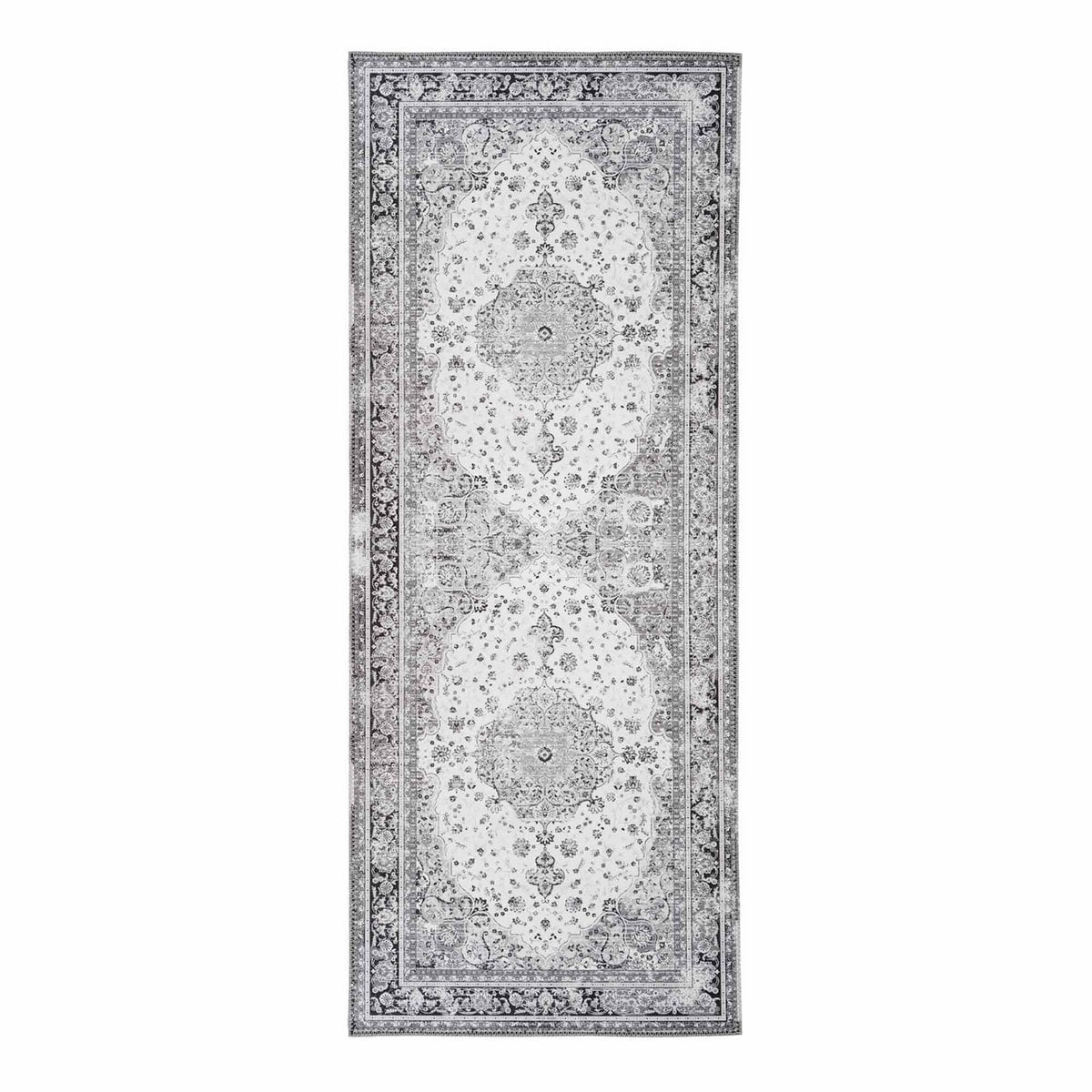 Chenille Hallway Runner - Black and White Havana Pattern, 80x200 cm
