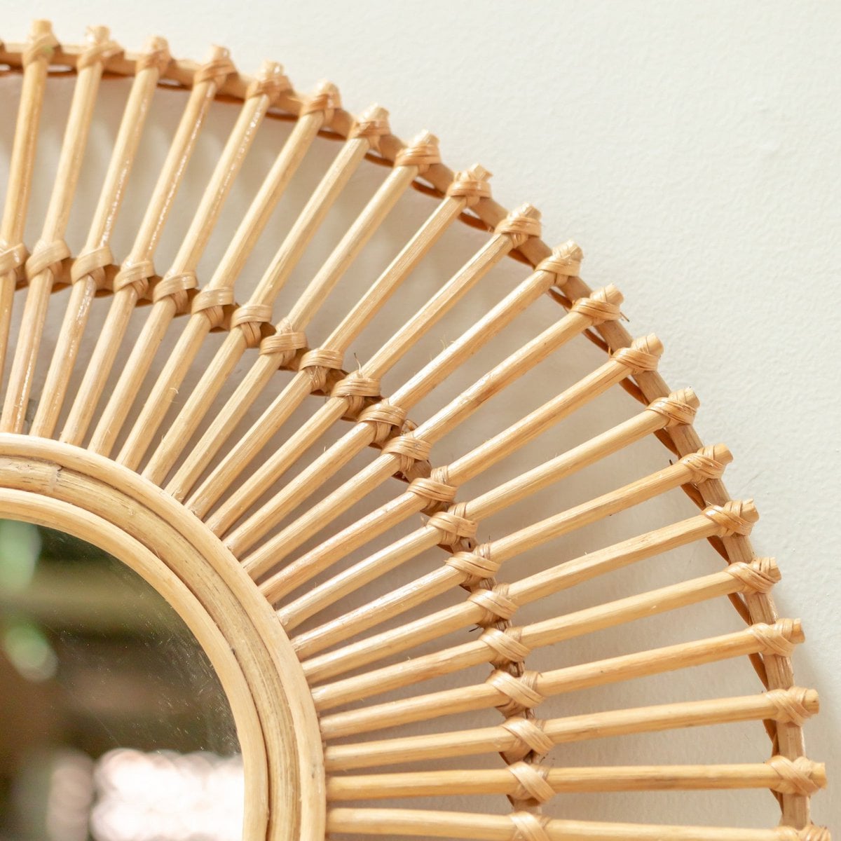 Rattan Wall Mirror - Round Boho Decor, Handmade 58cm