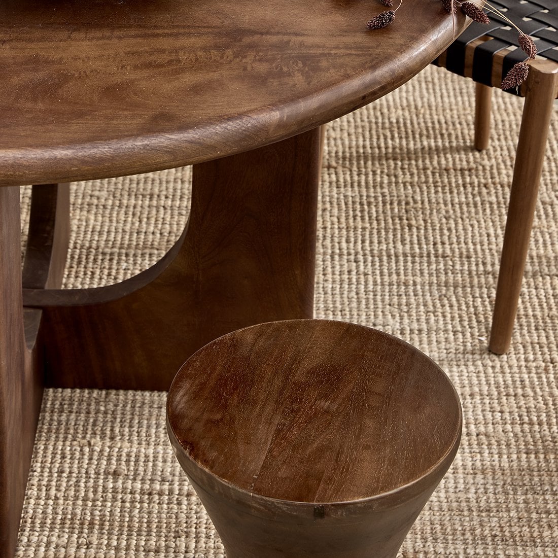 Mango Wood Stool Side Table – Natural Finish, Versatile Accent