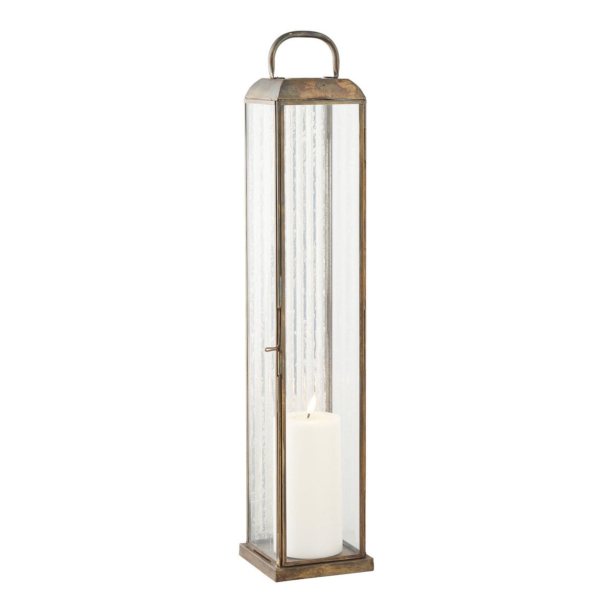 Lampion Herslev, verre/métal, aspect laiton antique, 12x12x60 cm