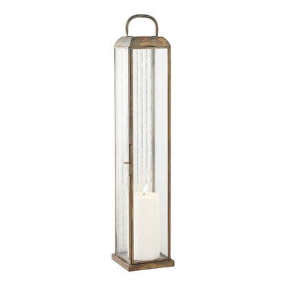 Lampion Herslev, verre/métal, aspect laiton antique, 12x12x60 cm