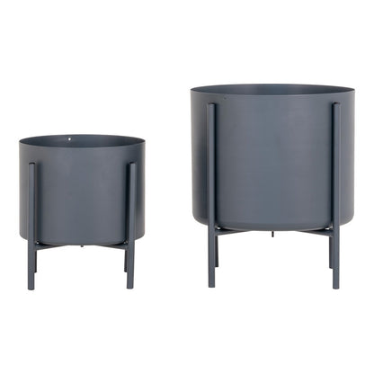 Steel Flowerpots - Modern Grey Planter Set - Indoor/Outdoor, 2 Sizes