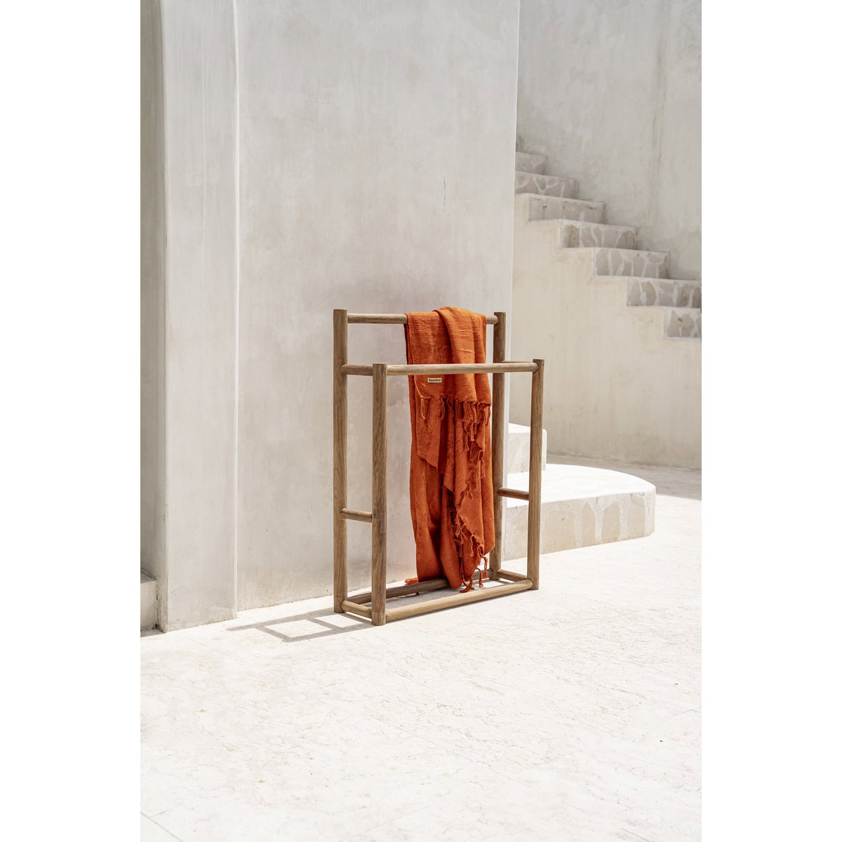 Rustic Teak Wood Towel Hanger – Handmade Sustainable Bathroom Rack