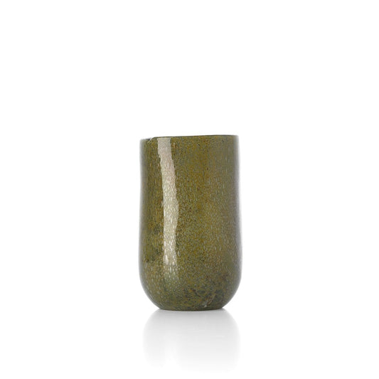 Green Glass Vase - Low Profile Decorative Accent Vase