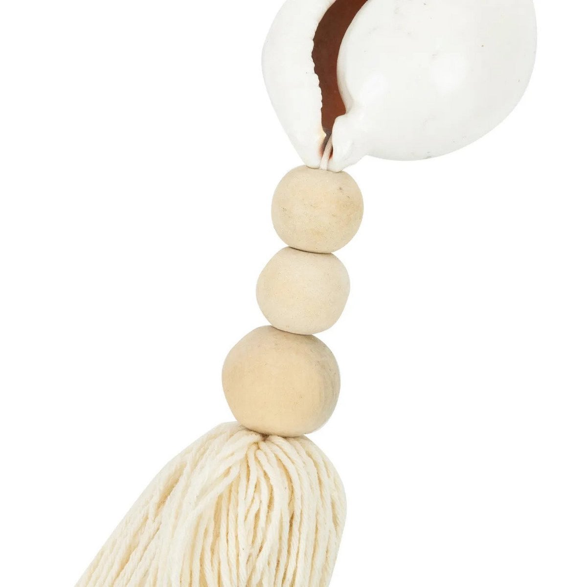 Wood Seashell Keychain – Natural Cotton Keyring, White Shell