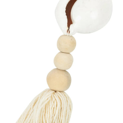 Wood Seashell Keychain – Natural Cotton Keyring, White Shell