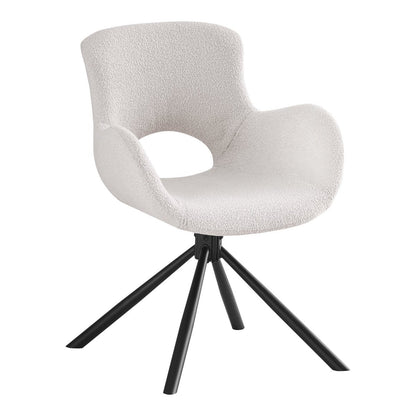 Bouclé Dining Chairs - Off-White Swivel Chairs with Black Metal Legs