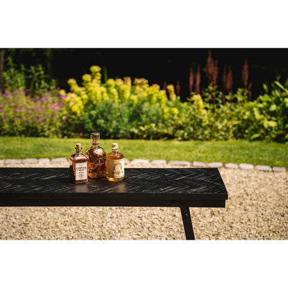 Teak Herringbone Console Table – Black Iron High Table, 140cm