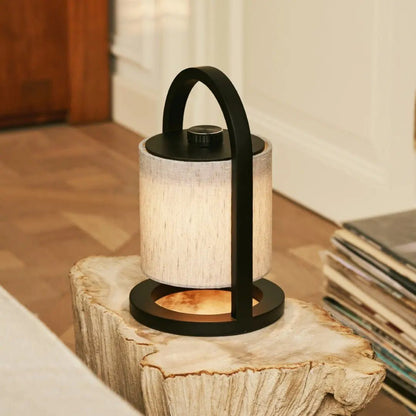 Wooden Rechargeable Table Lamp - Black & Grey Linen Blend, Cordless