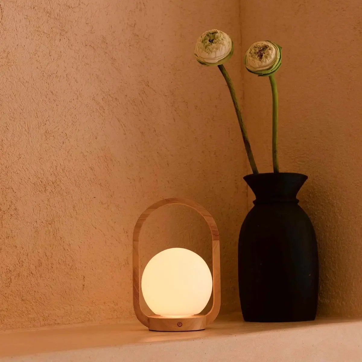 Skye Light Brown Wooden Cordless Lamp | Rechargeable, Dimmable & 3 Light Modes