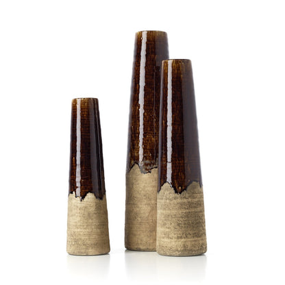 Ceramic Cone Vase - Concrete Brown Stoneware Vase - Small