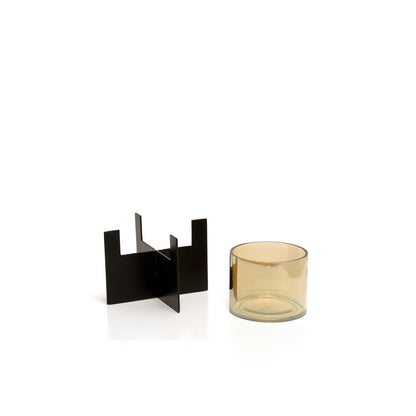 Aluminum Candle Holder - Black Hurricane Style, High