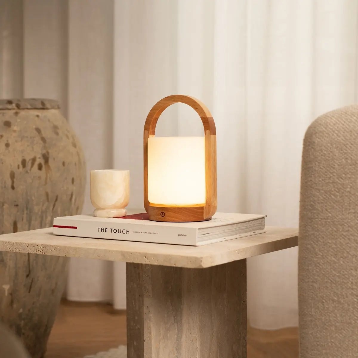 George Light Brown Wooden Rechargeable Lamp | Modern, Versatile & 3 Light Modes