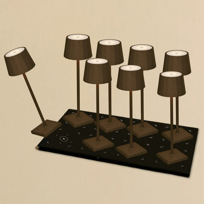 Combi Set Professional | 8 x Wouter Mocha Brown Rechargeable Table Lamps & 1 x Central StationCharging Station