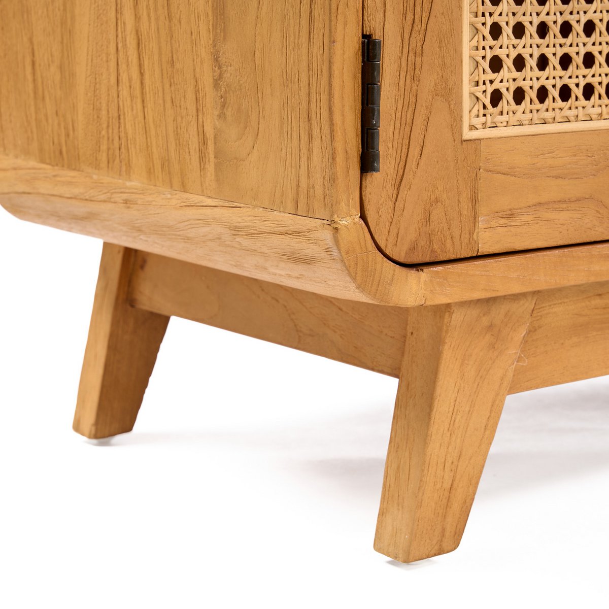 Teak and Rattan TV Stand - Mid-Century Modern Dune Cabinet, Natural