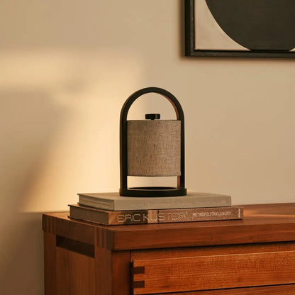 Wooden Rechargeable Table Lamp - Black & Grey Linen Blend, Cordless