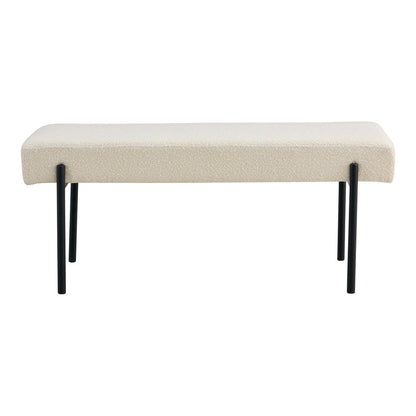 Bouclé Bench - White Fabric, Black Metal Legs, 100cm