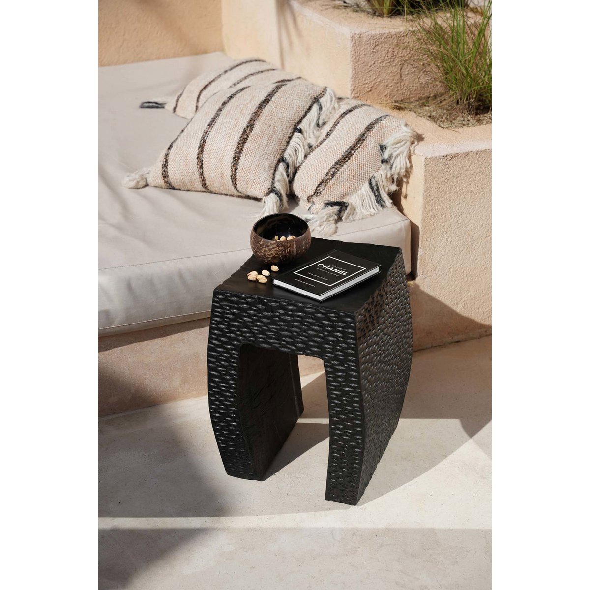 Suar Wood Stool - Black Montano Accent Stool for Indoor Spaces