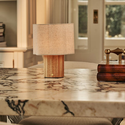 Yalisa Light Brown Rechargeable Table Lamp | Modular, Linen Blend & Dimming Function