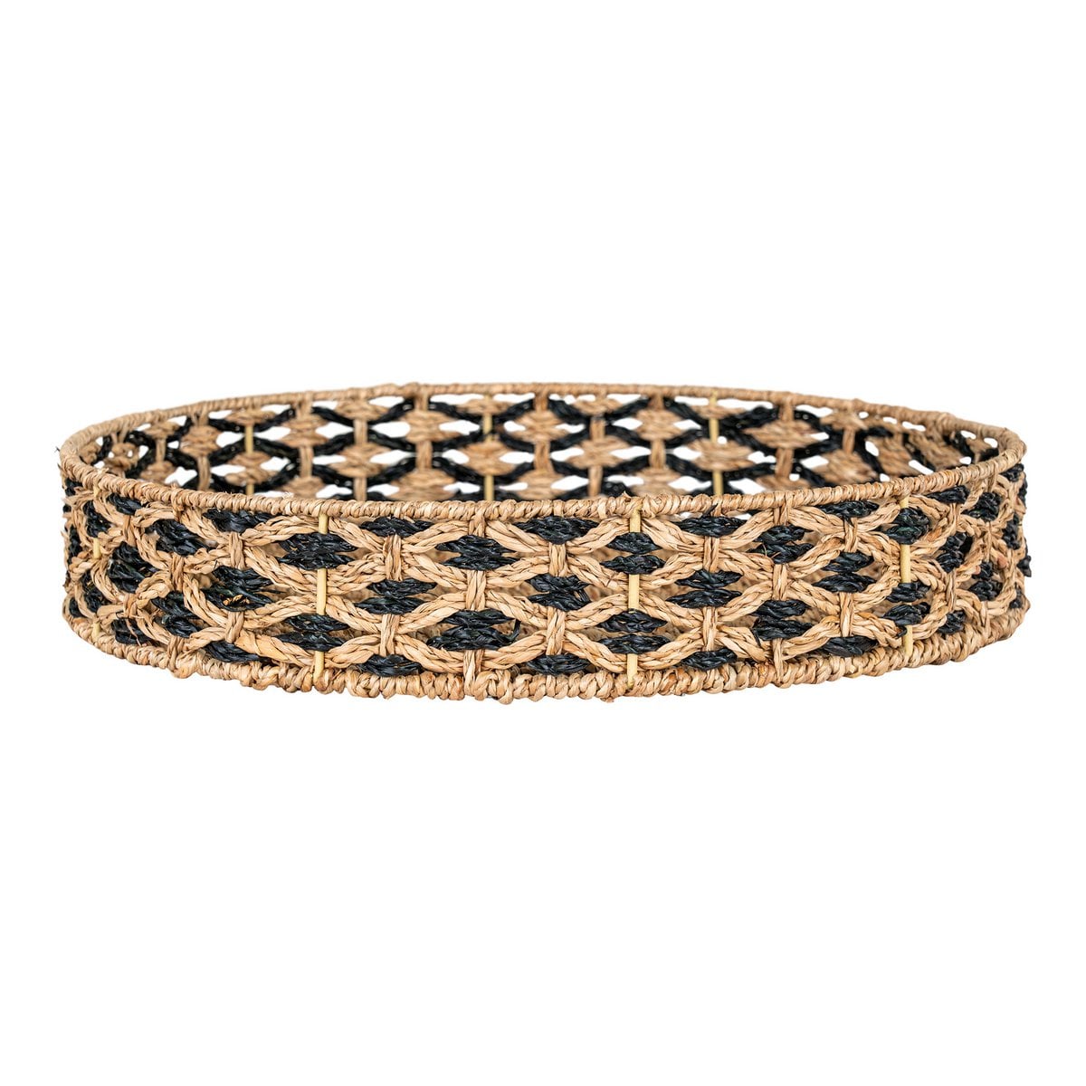 Seagrass Serving Tray - Black and Natural Woven Design - 38cm