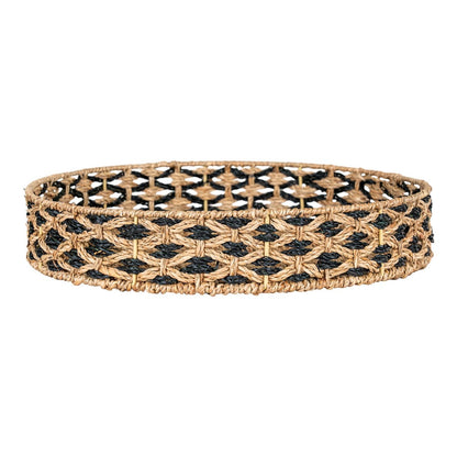 Seagrass Serving Tray - Black and Natural Woven Design - 38cm