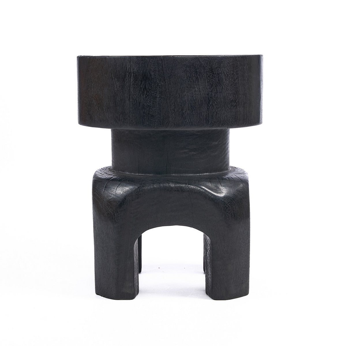 Solid Wood Squat Stool - Black Circular Accent Seat