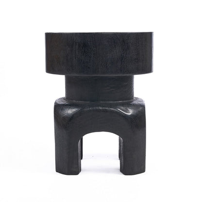 Solid Wood Squat Stool - Black Circular Accent Seat