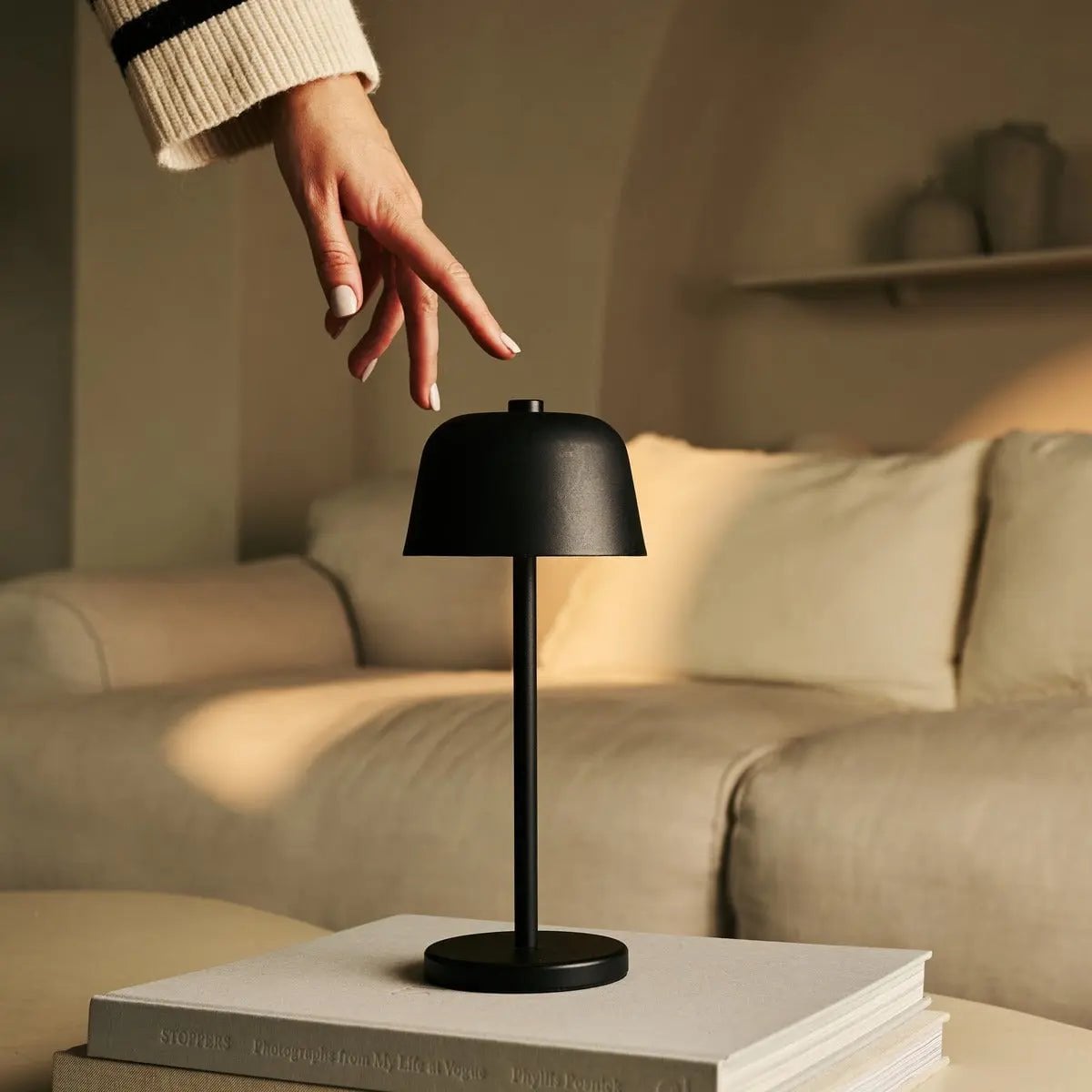 Rechargeable Table Lamp - Black Cordless Lamp with Dimmer