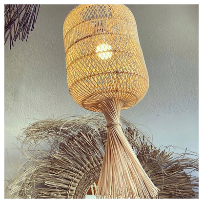 Natural Rattan Pendant Light – Handwoven Dumpling Lamp, Medium