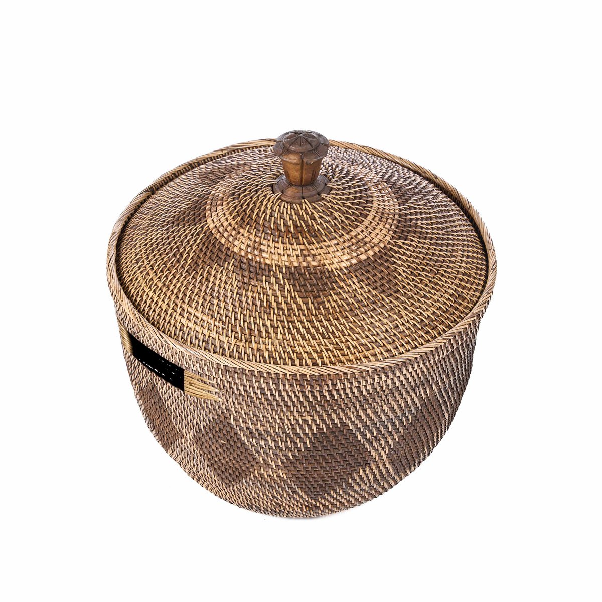 Rattan Storage Basket - Natural Brown Crown Lid Design