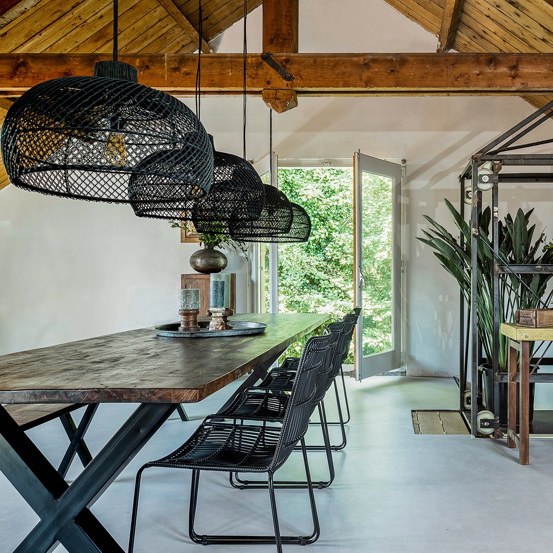 Rattan Garden Chair - Slim Black Metal Frame Outdoor Seating