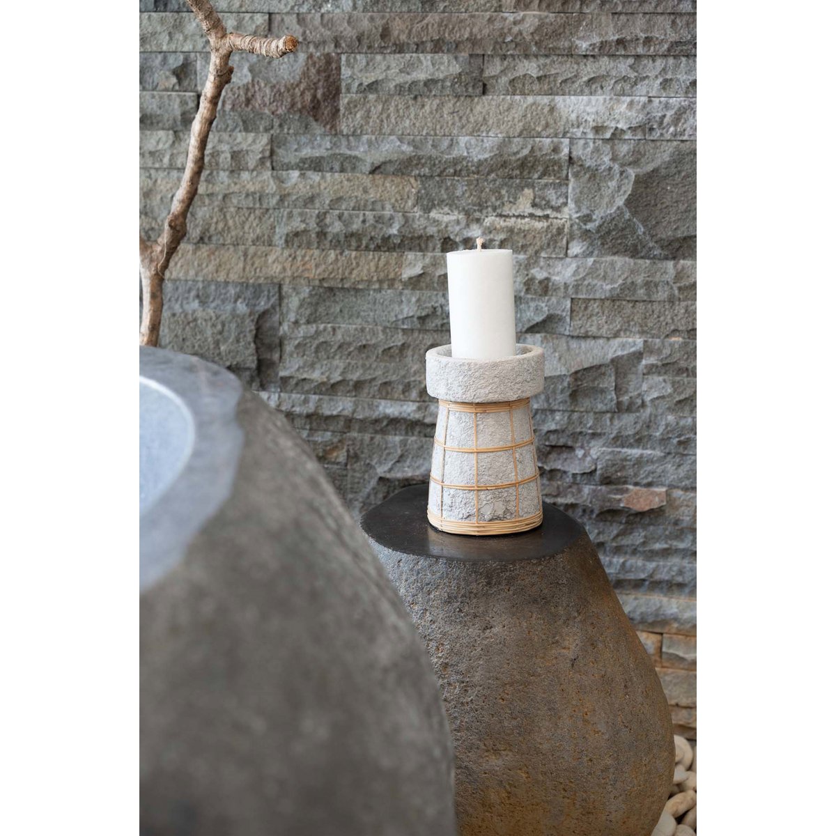 Concrete Pillar Candle Holder - Large Natural Grey Nordic Style